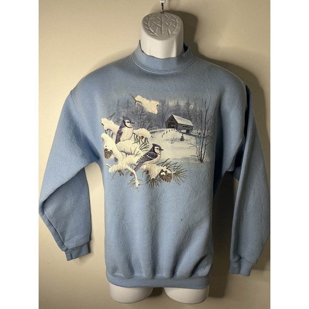Vintage 90s Grandma Sweater Tultex Size Medium Sweatshirt Winter Bluebird